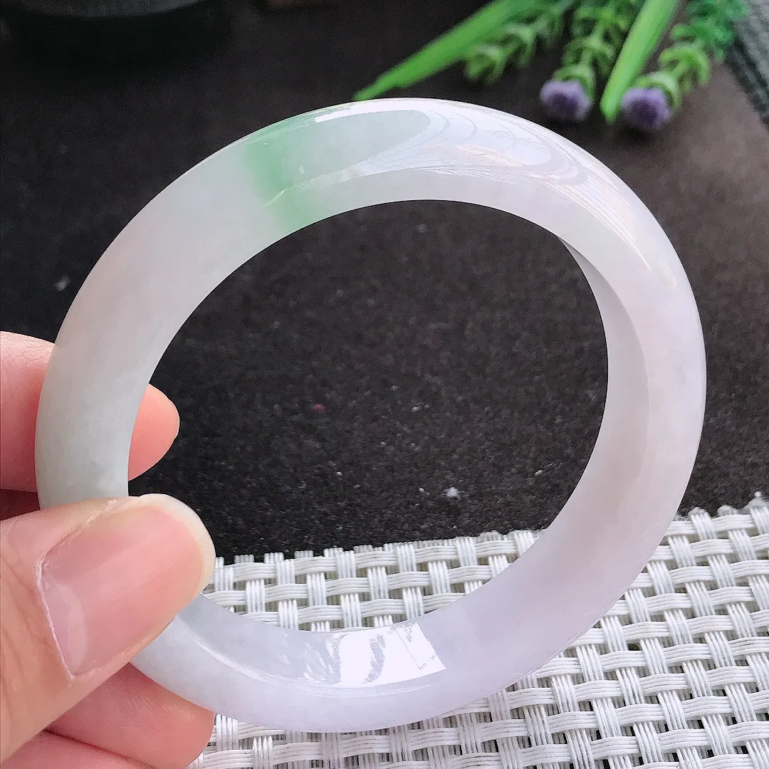 实拍A货翡翠58/12.8/9老坑冰润起胶飘花手镯宽边玉镯手环