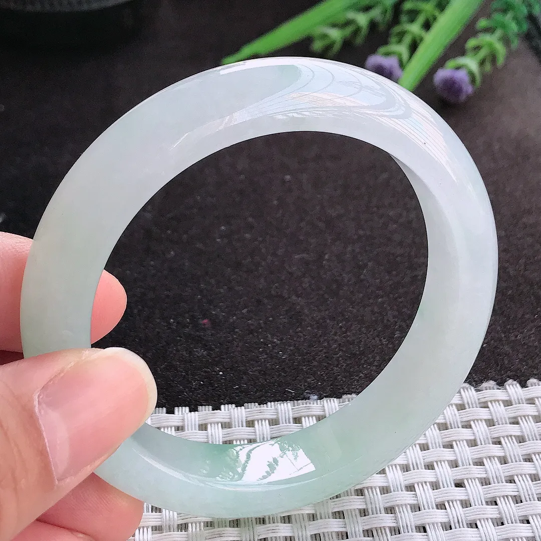 实拍A货翡翠55.5/13/8.9老坑冰透果冻胶冰飘花手镯宽边玉镯手环