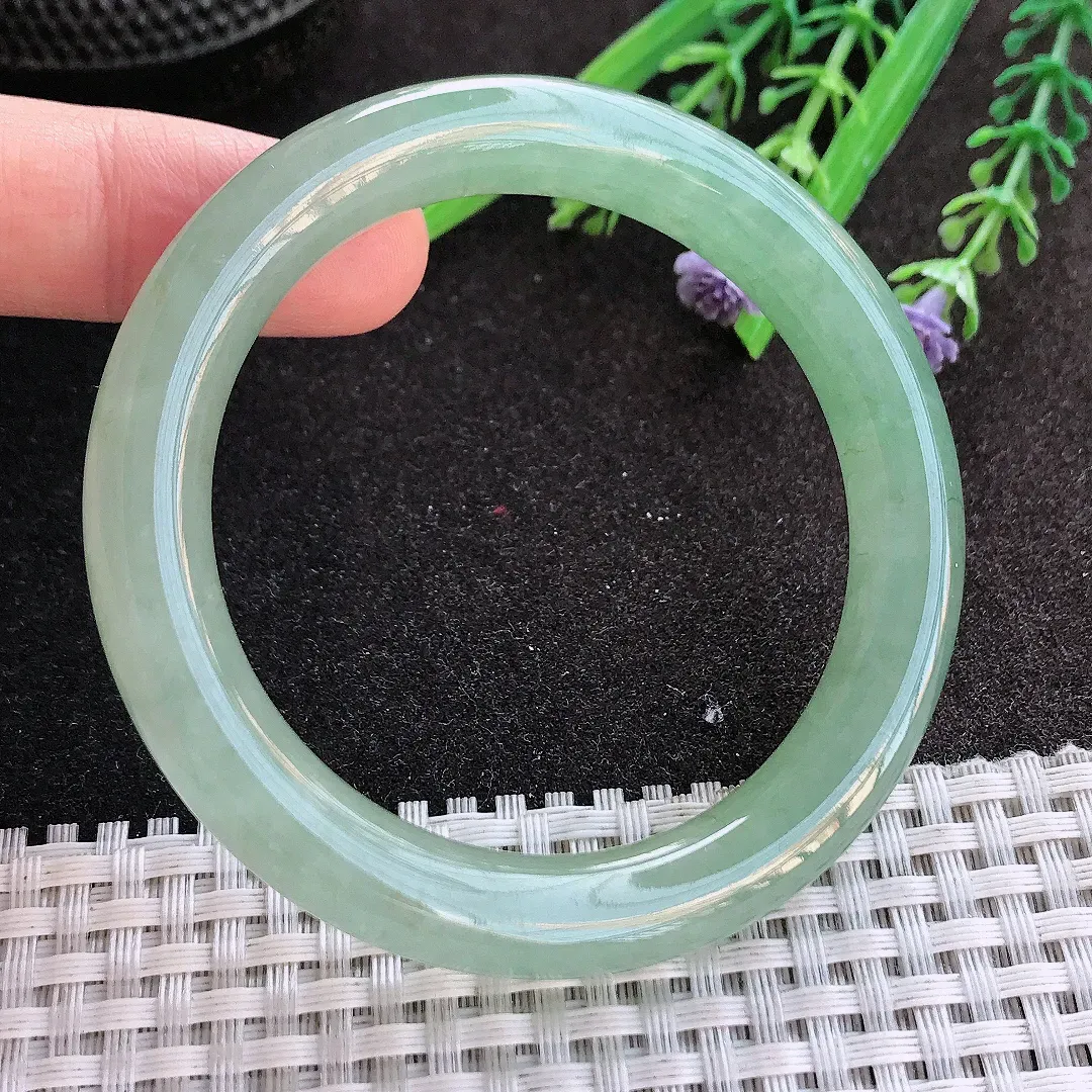 实拍A货翡翠52.5/10/9.2老坑冰胶果冻冰晴满绿圆条手镯玉镯手环