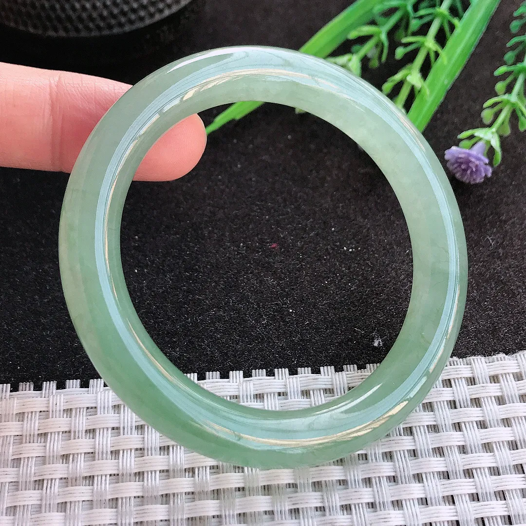 实拍A货翡翠52.5/10/9.2老坑冰胶果冻冰晴满绿圆条手镯玉镯手环