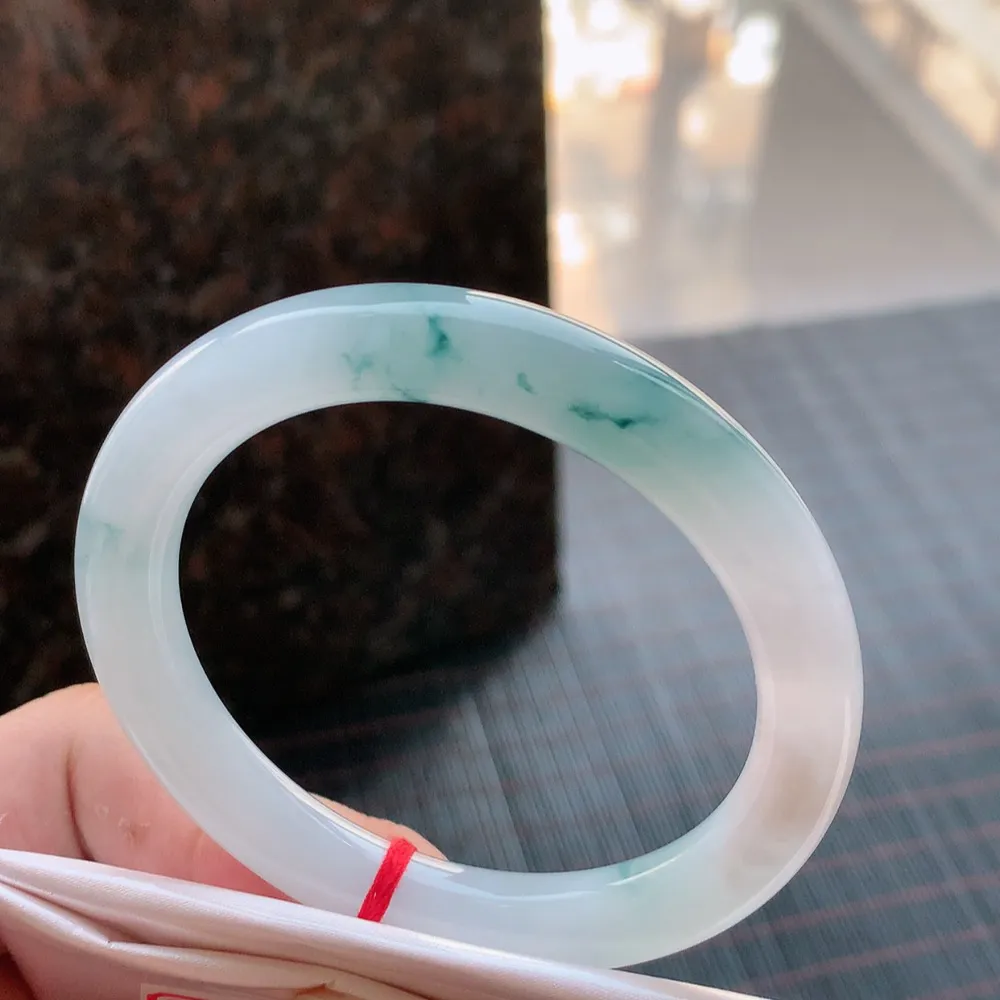 圆条冰蓝花 无瑕 尺寸:54.7/9.2 花美 种水好