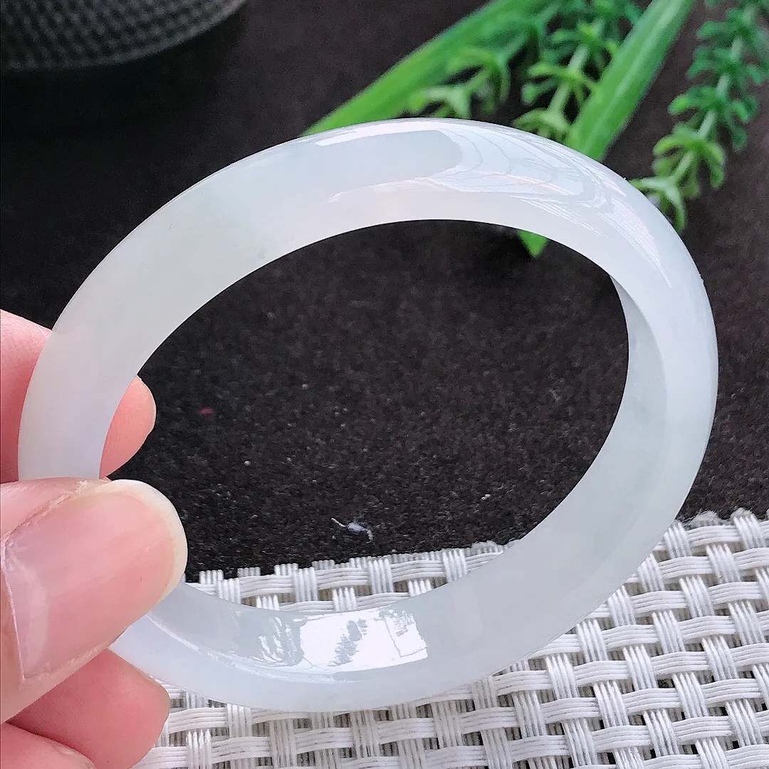 实拍A货翡翠53/46/11.7/7.2老坑冰透起胶白冰贵妃手镯宽边玉镯手环