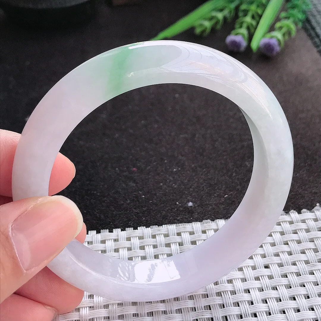 实拍A货翡翠58/12.8/9老坑冰润起胶飘花手镯宽边玉镯手环