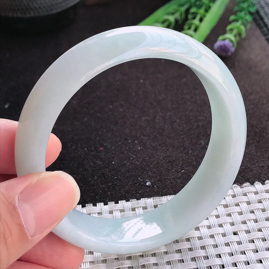 实拍A货翡翠58.3/16.5/8老坑秀气温润白月光轮胎手镯宽边玉镯手环
