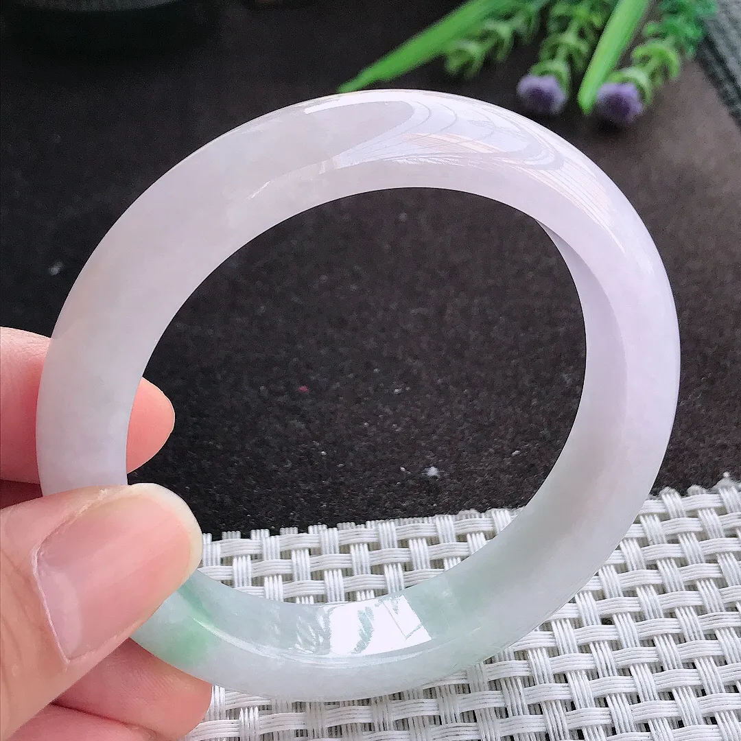 实拍A货翡翠58/12.8/9老坑冰润起胶飘花手镯宽边玉镯手环