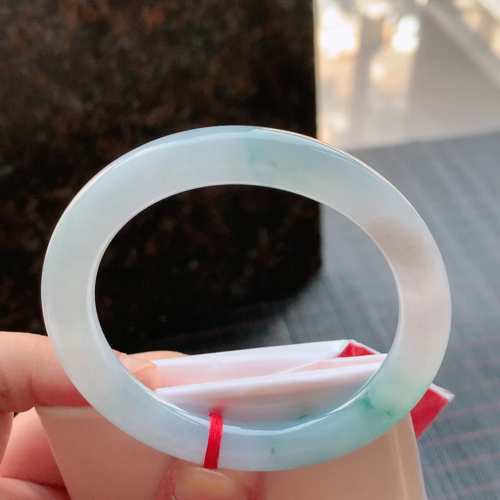 圆条冰蓝花 无瑕 尺寸:54.7/9.2 花美 种水好