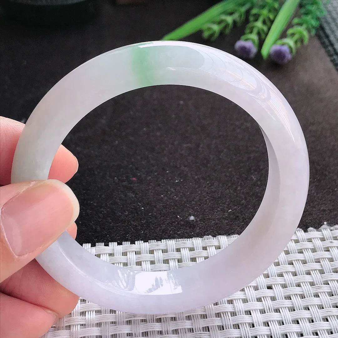 实拍A货翡翠58/12.8/9老坑冰润起胶飘花手镯宽边玉镯手环