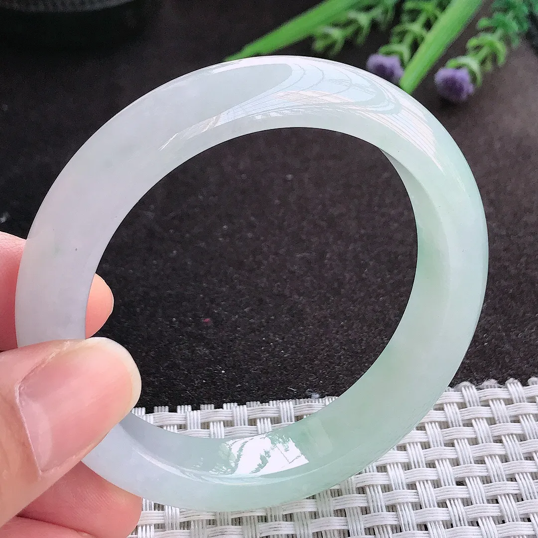 实拍A货翡翠55.5/13/8.9老坑冰透果冻胶冰飘花手镯宽边玉镯手环