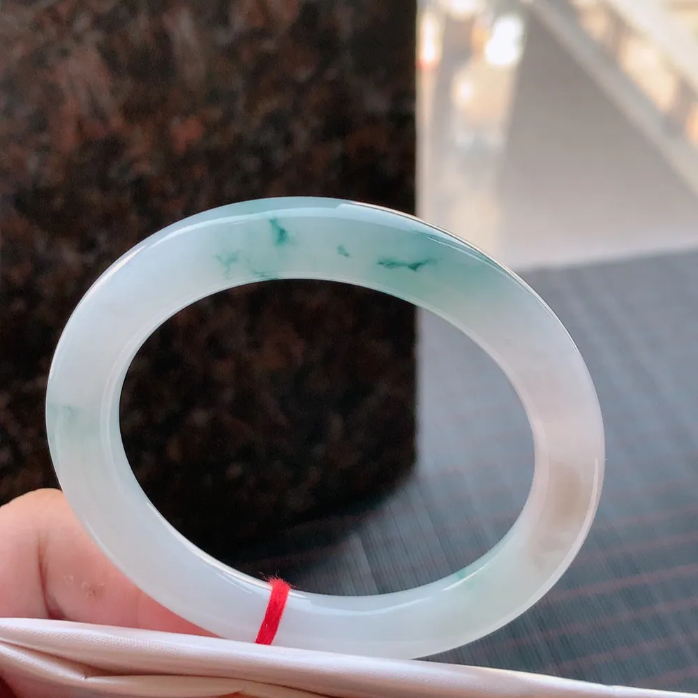 圆条冰蓝花 无瑕 尺寸:54.7/9.2 花美 种水好