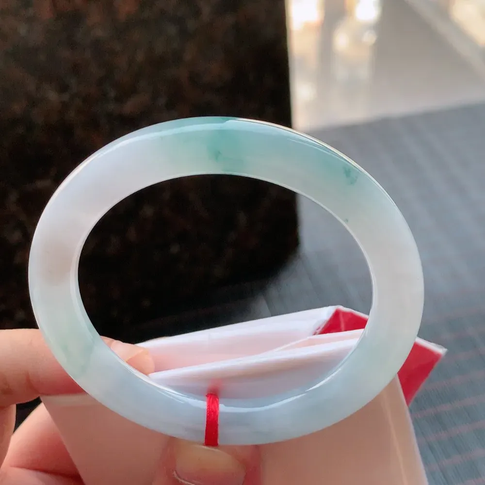 圆条冰蓝花 无瑕 尺寸:54.7/9.2 花美 种水好