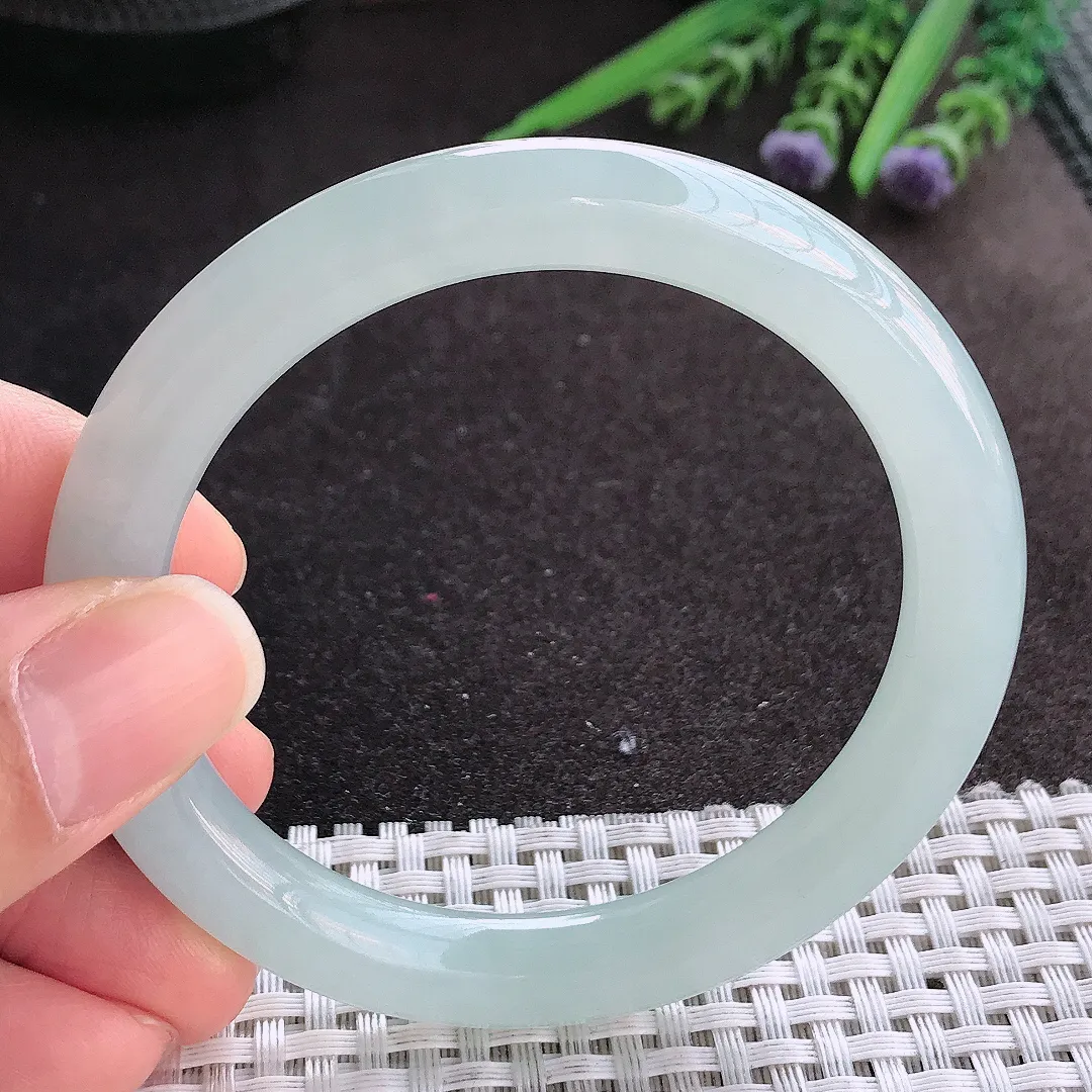 实拍A货翡翠56/9老坑冰胶果冻冰晴圆条手镯翡翠圆镯玉手环