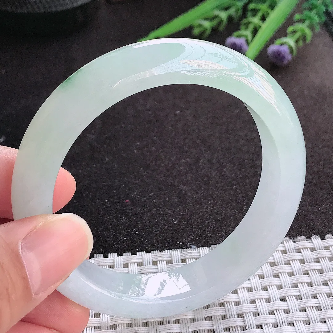 实拍A货翡翠55.5/13/8.9老坑冰透果冻胶冰飘花手镯宽边玉镯手环