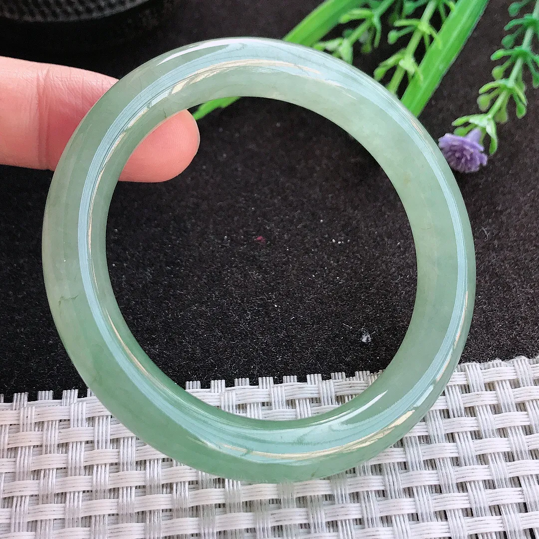 实拍A货翡翠52.5/10/9.2老坑冰胶果冻冰晴满绿圆条手镯玉镯手环