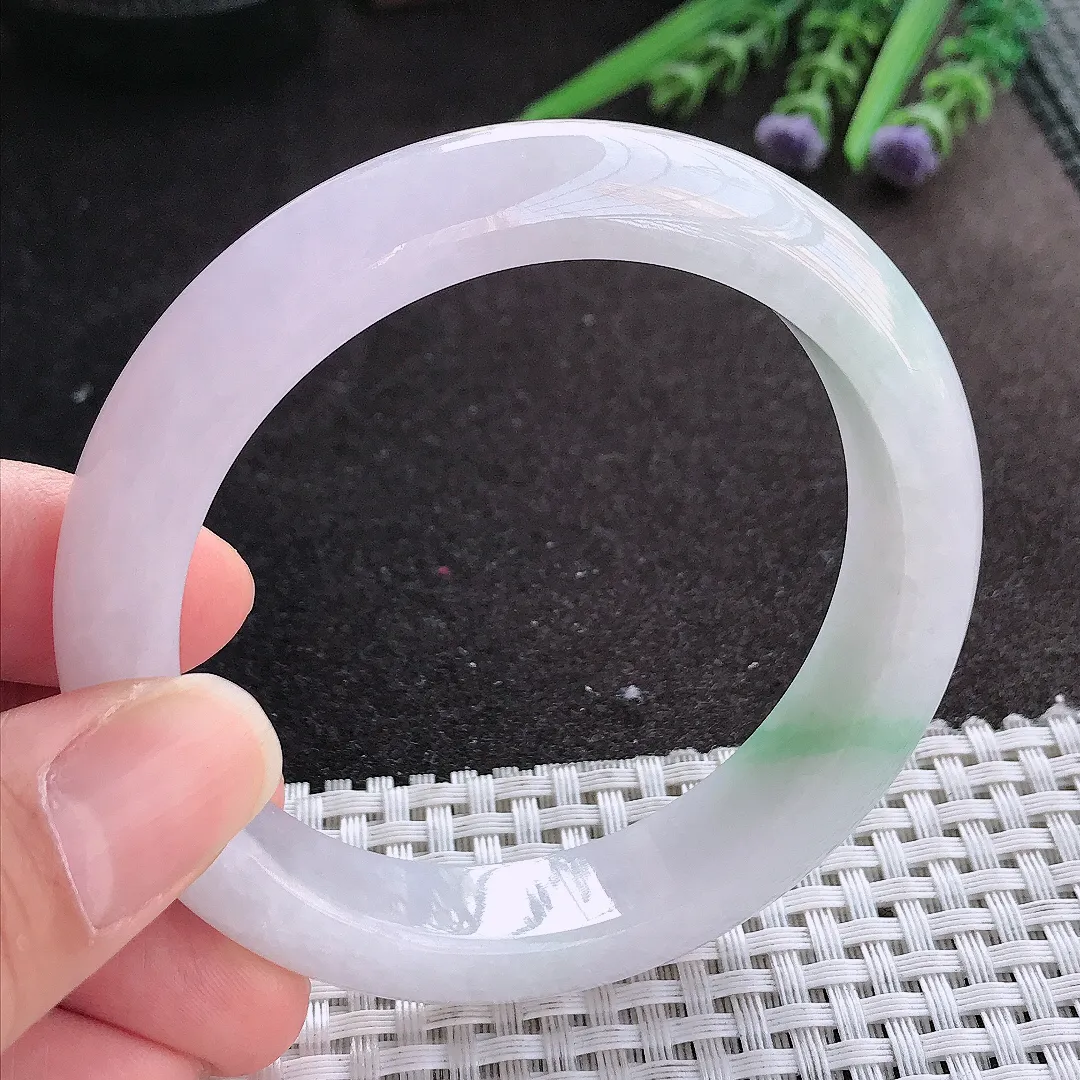 实拍A货翡翠58/12.8/9老坑冰润起胶飘花手镯宽边玉镯手环