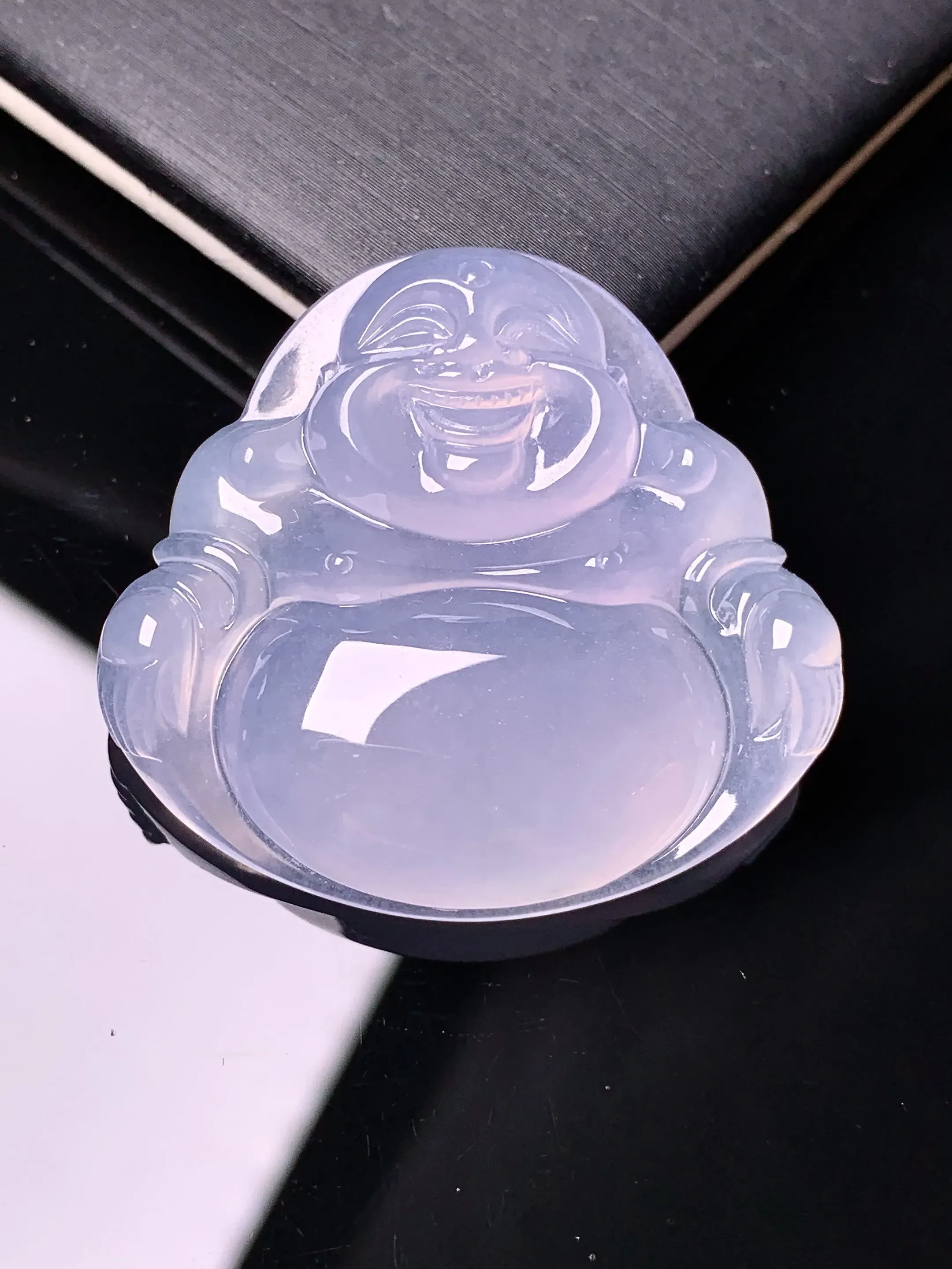 冰种佛公吊坠 玉质细腻 色泽清新艳丽 整体尺寸32.2*34.8*7.2