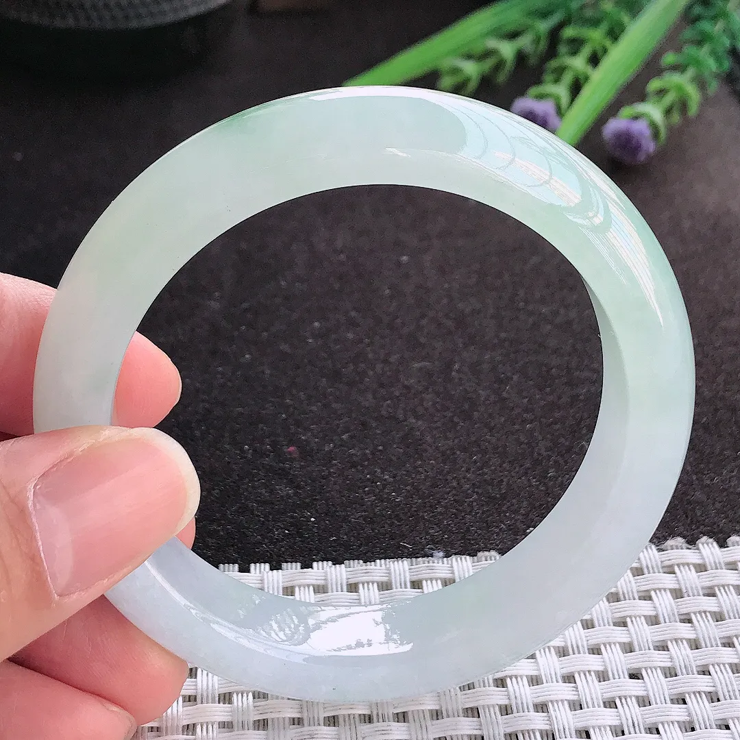 实拍A货翡翠55.5/13/8.9老坑冰透果冻胶冰飘花手镯宽边玉镯手环