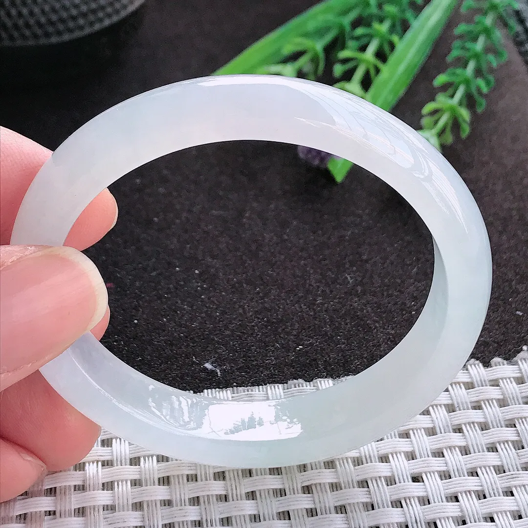 实拍A货翡翠53/46/11.7/7.2老坑冰透起胶白冰贵妃手镯宽边玉镯手环