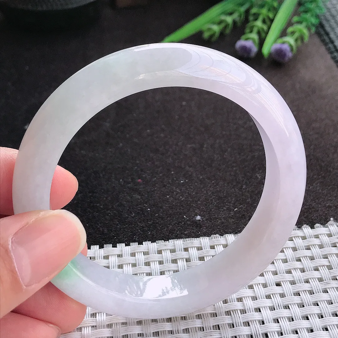 实拍A货翡翠58/12.8/9老坑冰润起胶飘花手镯宽边玉镯手环