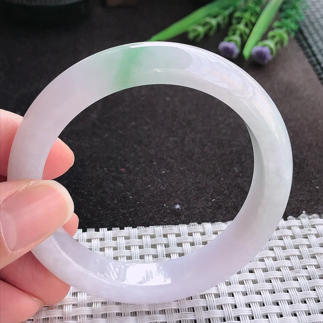 实拍A货翡翠58/12.8/9老坑冰润起胶飘花手镯宽边玉镯手环