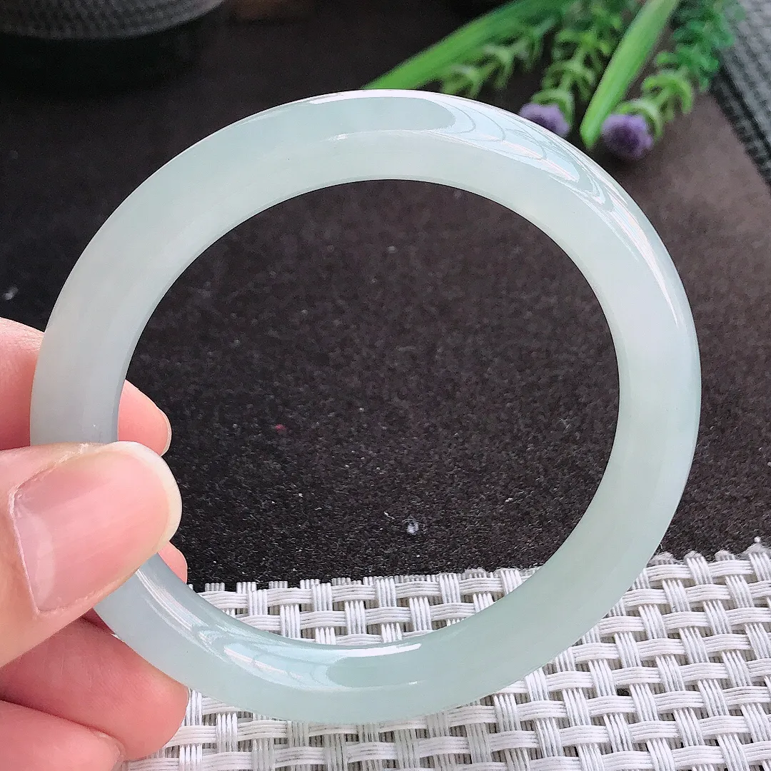 实拍A货翡翠56/9老坑冰胶果冻冰晴圆条手镯翡翠圆镯玉手环