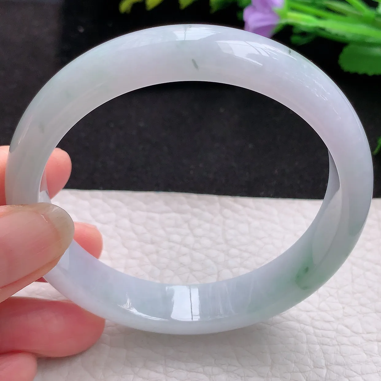 hy大圈口60*13*7.3镯 天然翡翠A货手镯水润飘花大气宽边玉手环