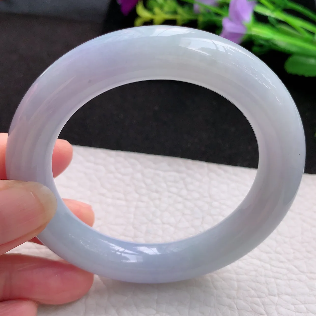 ee实拍56*12*11.5胖圆镯 天然翡翠A货紫罗兰玉手镯水润圆条玉手环