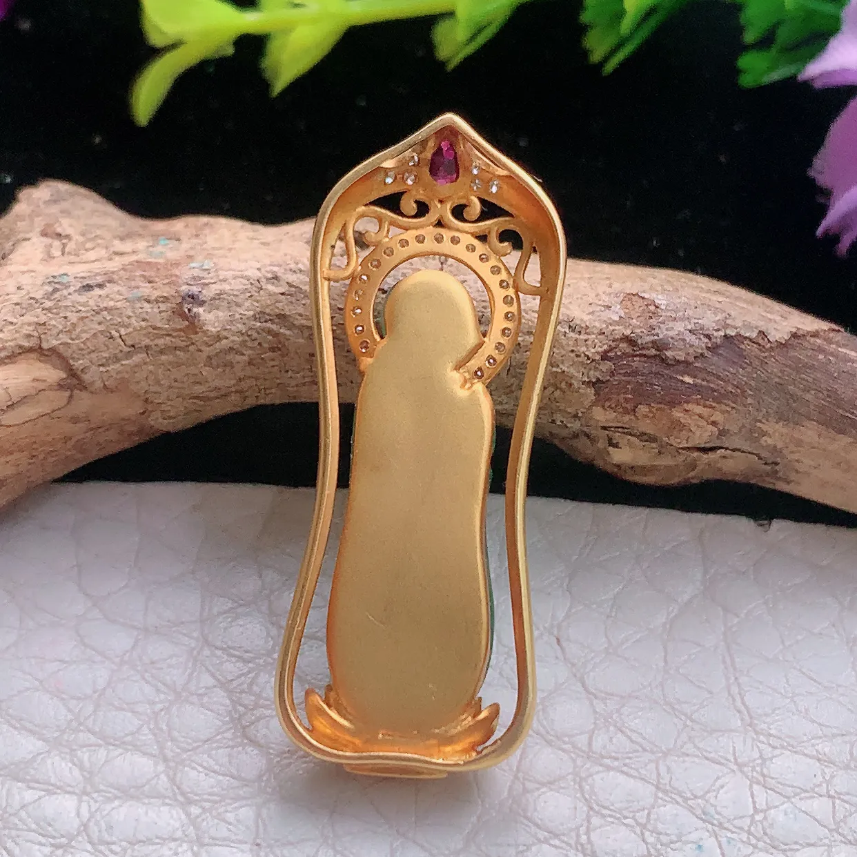 axm自然光34.7*13.5*6.6天然缅甸翡翠a货飘冰阳悟道 佛主玉吊坠 玉挂件