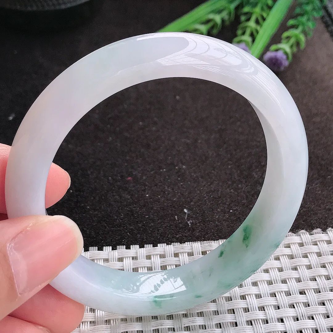 实拍A货翡翠58/12.2/8.7老坑冰润水灵冰飘花手镯宽边玉镯手环