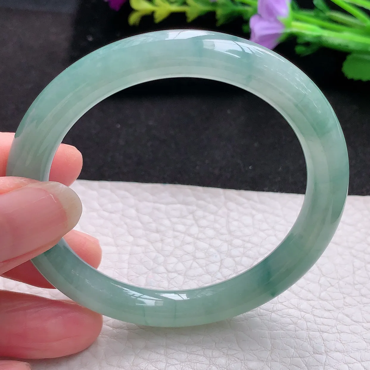 n实拍54.5*8.7*8.5美人镯 天然翡翠A货玉手镯冰飘花圆条玉镯子 叮当镯