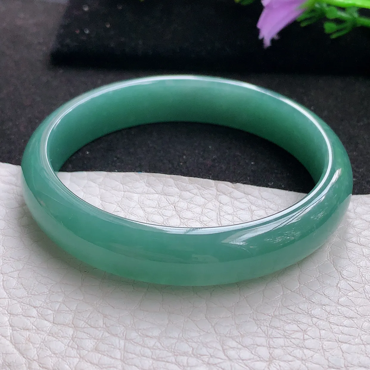 ll实拍56*11.8*6.7平安镯 天然翡翠A货玉手镯细润蓝韵宽边玉手环