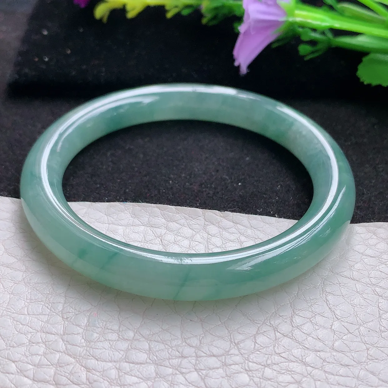 n实拍54.5*8.7*8.5美人镯 天然翡翠A货玉手镯冰飘花圆条玉镯子 叮当镯