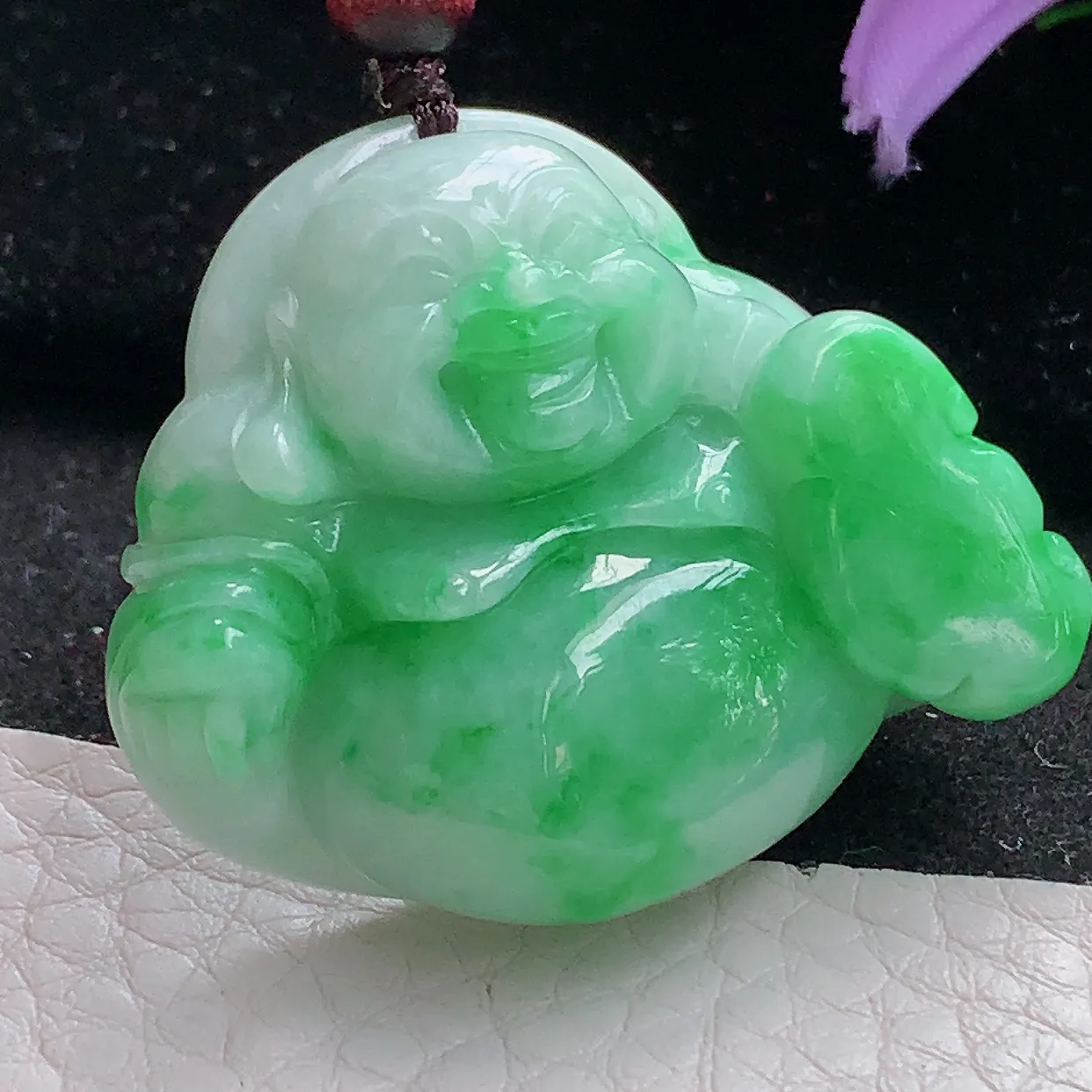 zen实拍34*38.5*12.5缅甸天然翡翠辣色佛公吊坠 大肚弥勒佛玉吊坠