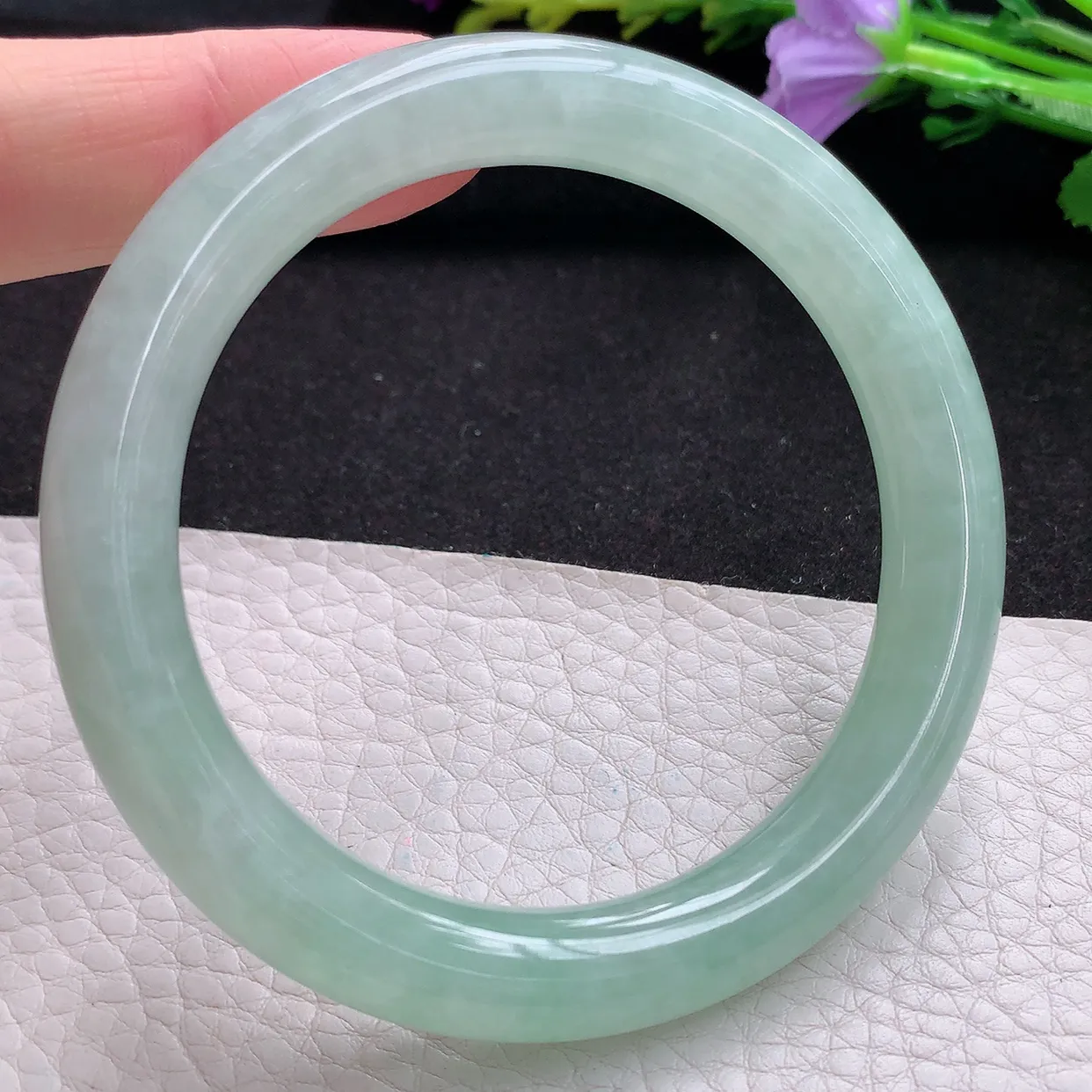 ss实拍56*10*9.5美人镯 天然翡翠A货玉手镯冰甜绿圆条玉镯子 叮当镯