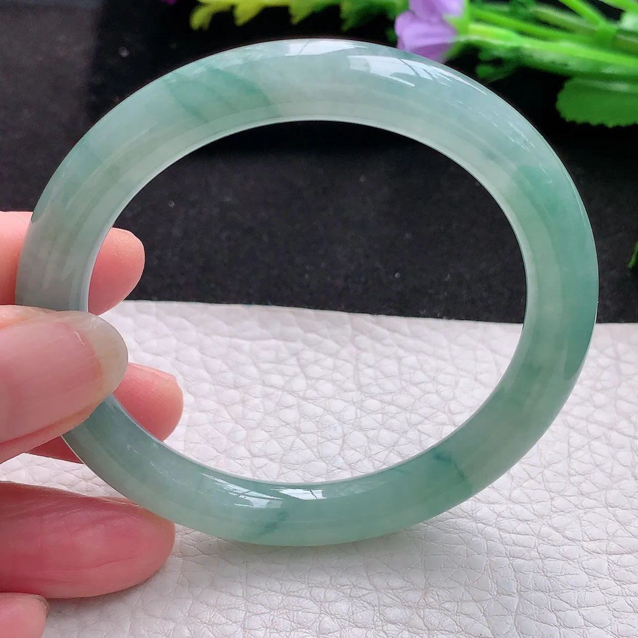 n实拍54.5*8.7*8.5美人镯 天然翡翠A货玉手镯冰飘花圆条玉镯子 叮当镯