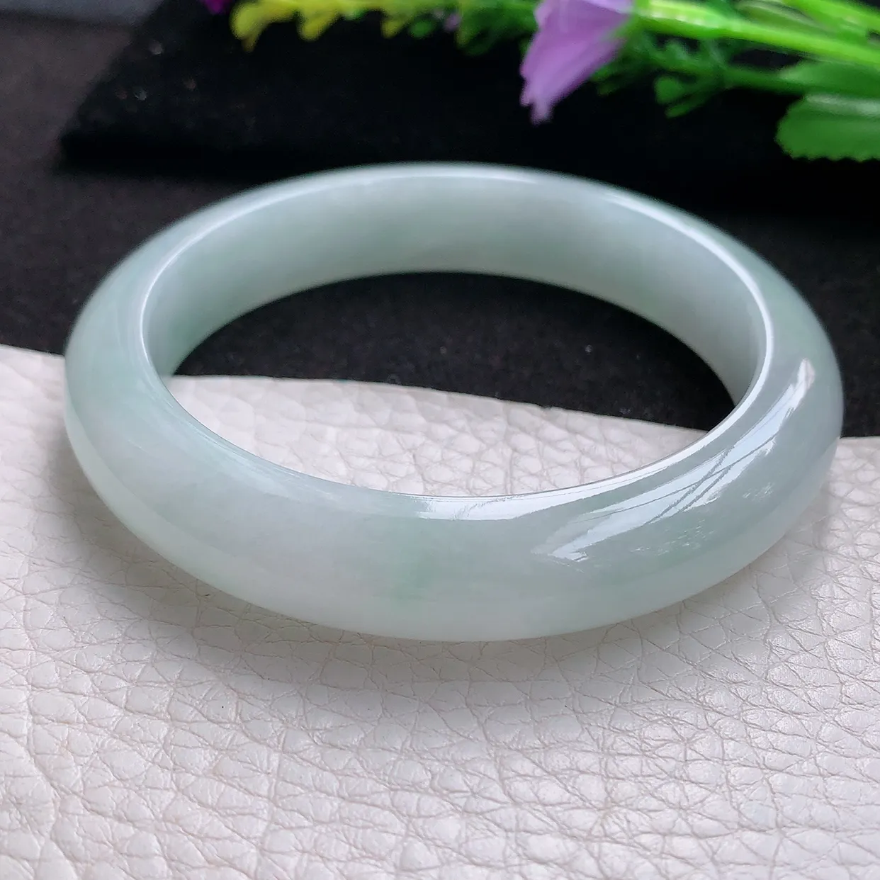 nr实拍57.5*12.2*8.5平安镯 天然翡翠A货冰晴玉手镯胶感宽边玉手环