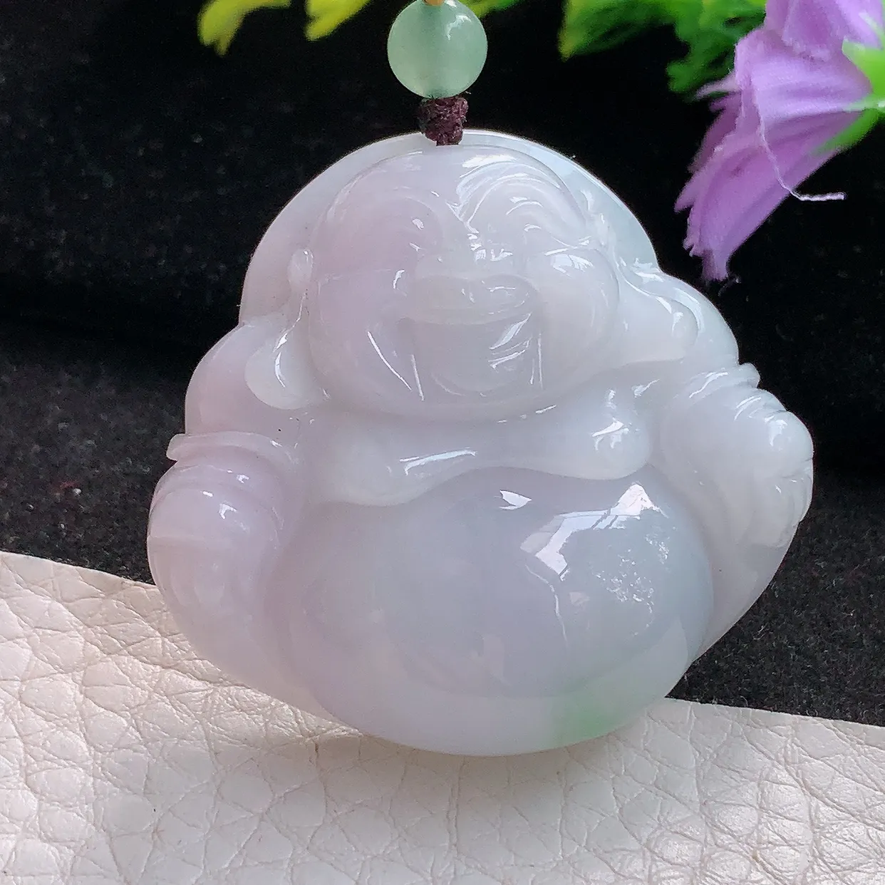 zen实拍39.9*42.8*12.2缅甸天然翡翠淡紫佛公玉吊坠 开心佛玉挂件