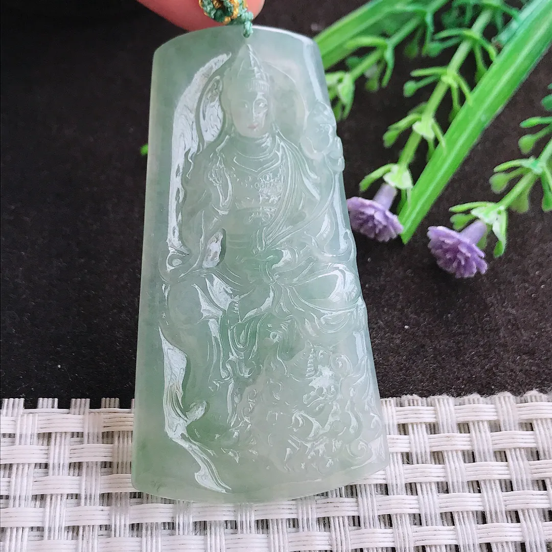 实拍A货翡翠62/34.6/6.1老坑冰润水灵起胶冰晴文殊菩萨吊坠翡翠挂件
