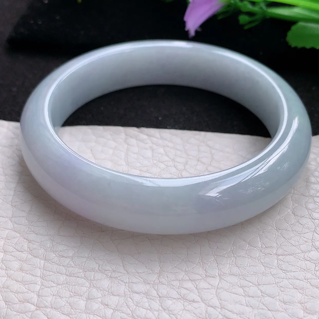 xx实拍57*13.5*8.5平安镯 天然翡翠A货白月光玉手镯纯美宽边玉手环