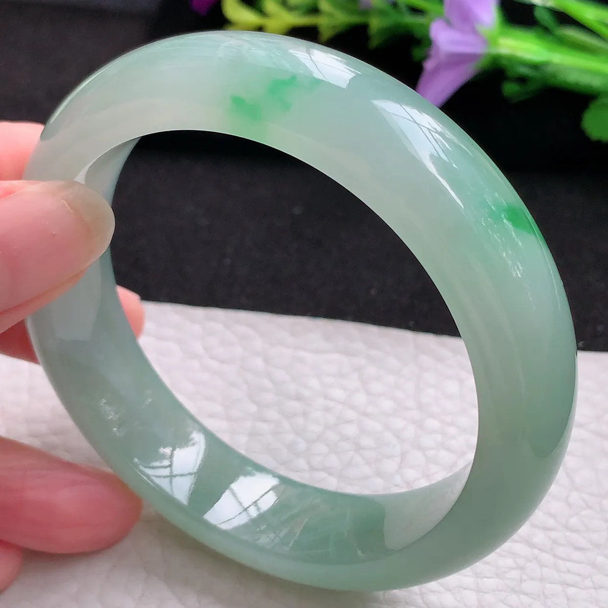 nr实拍58*15*9.2轮胎镯 天然翡翠A货冰晴飘绿玉手镯宽边玉手环