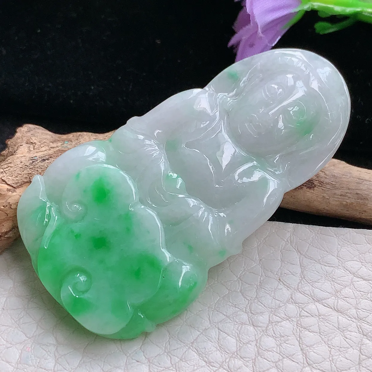 zen实拍60.2*32.5*5.5缅甸天然翡翠飘阳绿正庄观音 玉观音玉吊坠