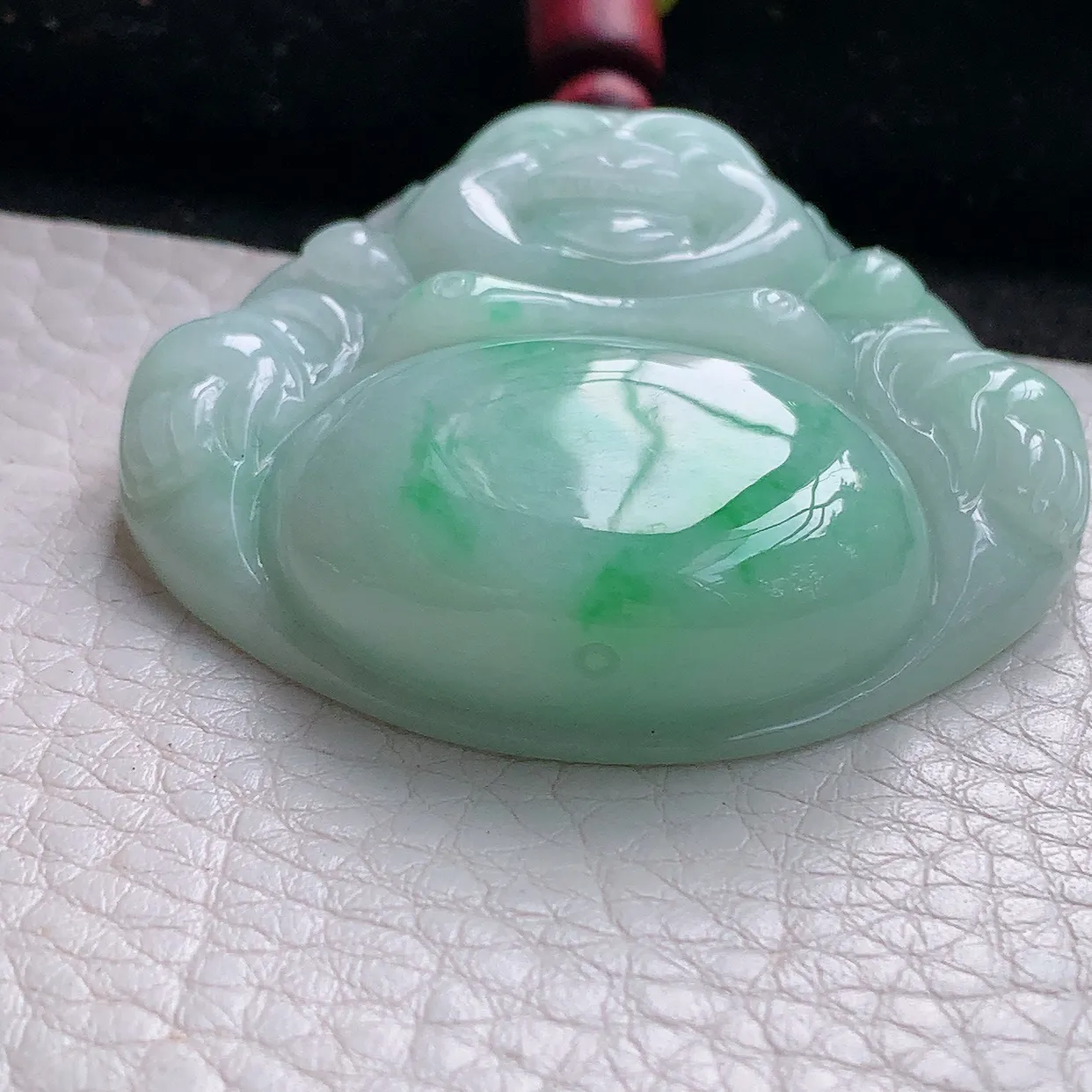 zen实拍46.5*48.8*11.5缅甸天然翡翠飘阳绿大佛公吊坠 大肚弥勒佛毛衣坠