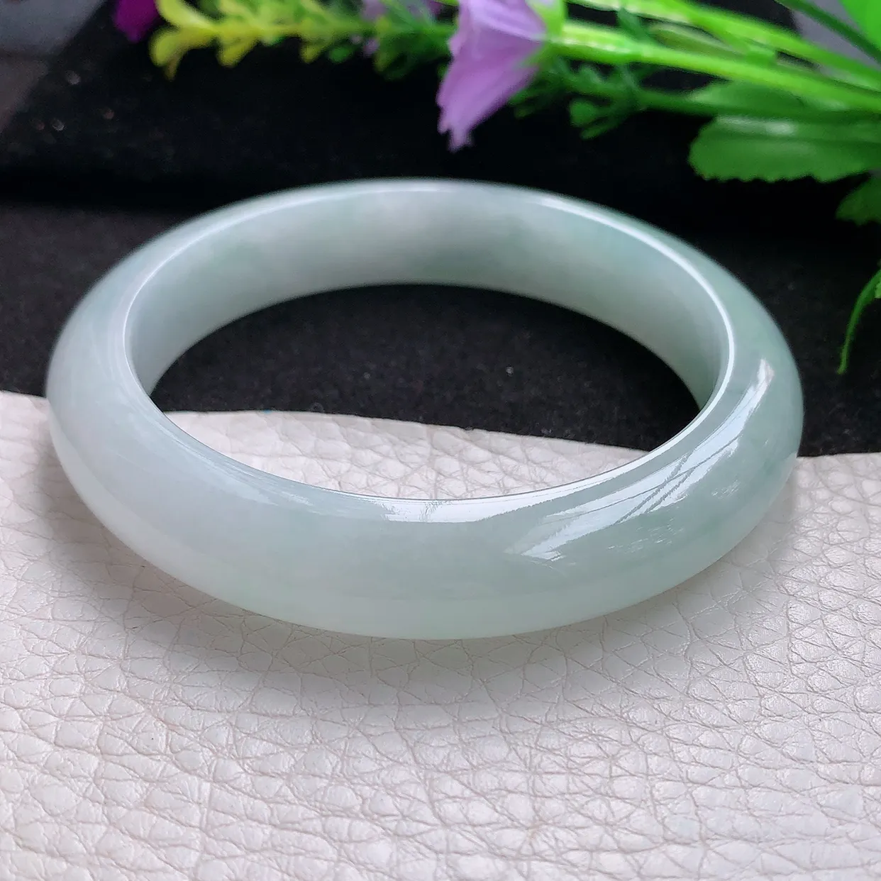 nr实拍57.5*12.2*8.5平安镯 天然翡翠A货冰晴玉手镯胶感宽边玉手环