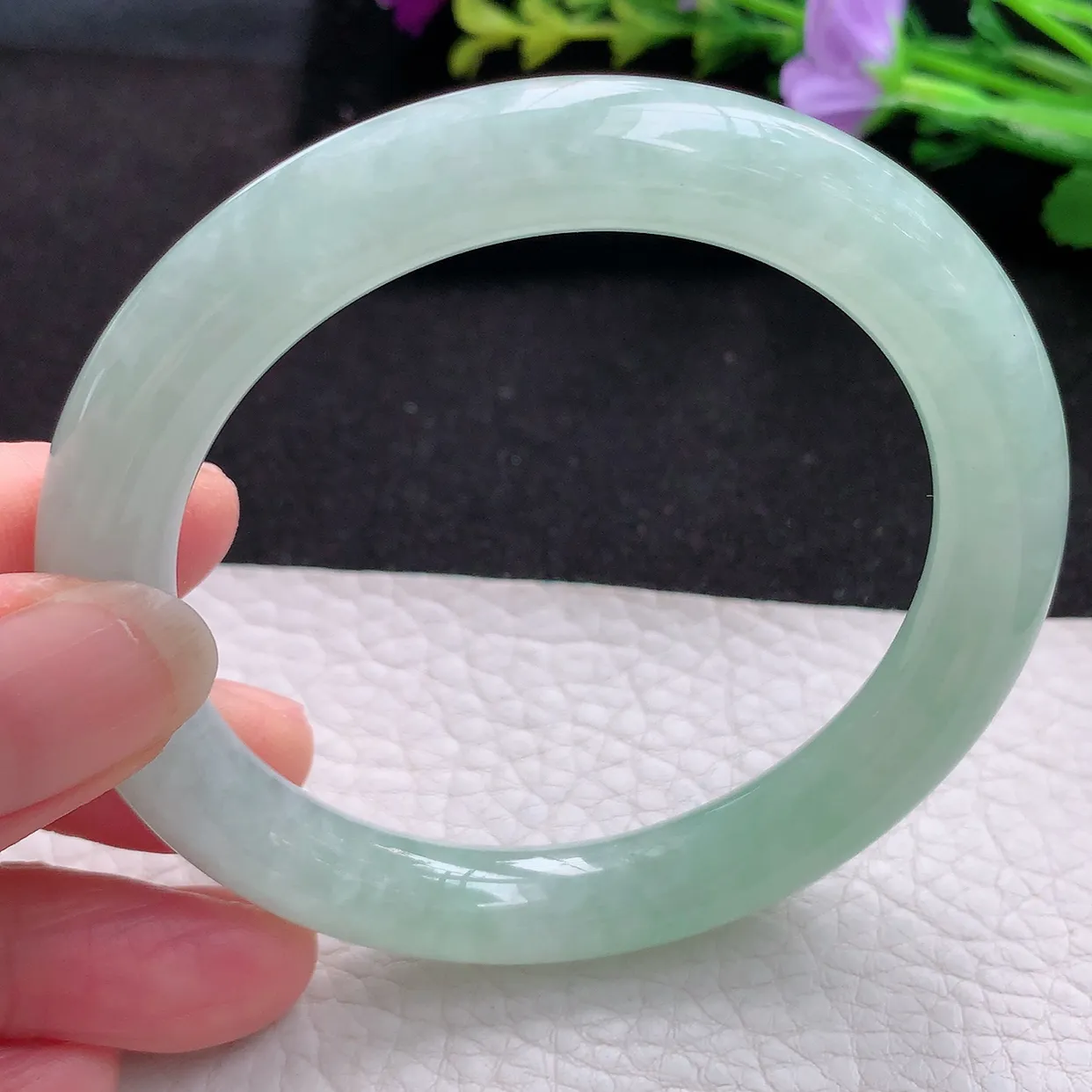 ss实拍56*10*9.5美人镯 天然翡翠A货玉手镯冰甜绿圆条玉镯子 叮当镯