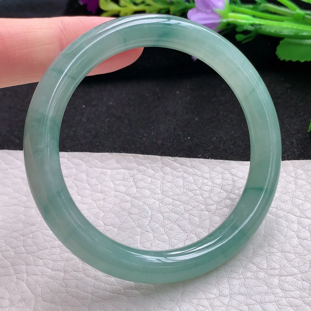 n实拍54.5*8.7*8.5美人镯 天然翡翠A货玉手镯冰飘花圆条玉镯子 叮当镯