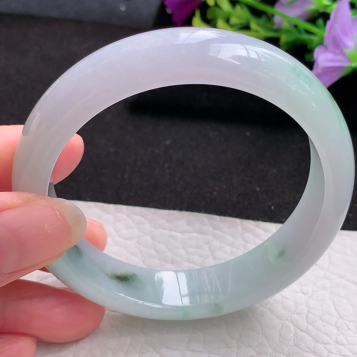 nr实拍57*13.8*8平安镯 天然翡翠A货飘花玉手镯胶感宽边玉手环