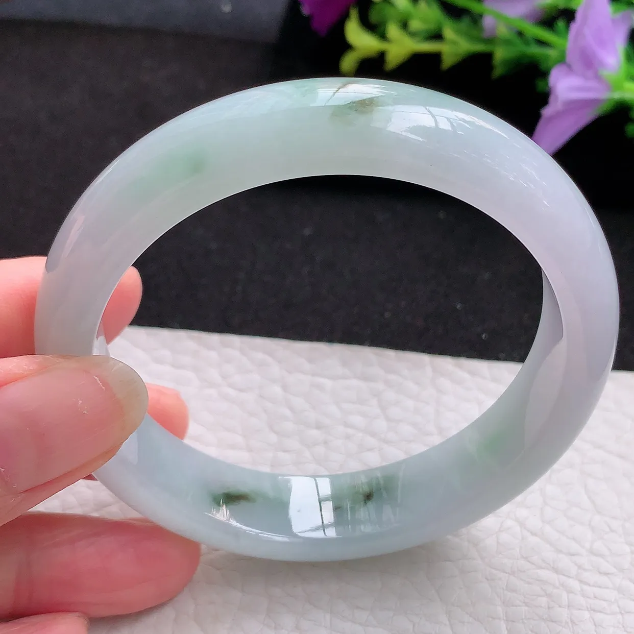 nr实拍57*13.8*8平安镯 天然翡翠A货飘花玉手镯胶感宽边玉手环