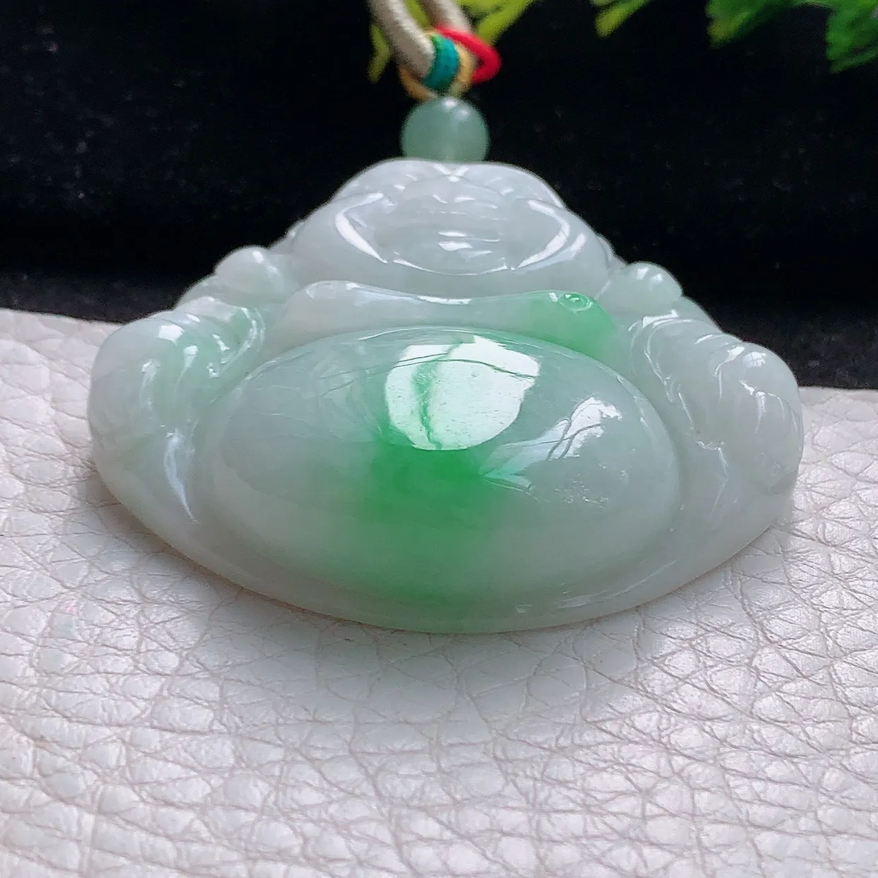 zen实拍43*47.8*12.3缅甸天然翡翠飘绿大佛公吊坠 大肚弥勒佛毛衣坠