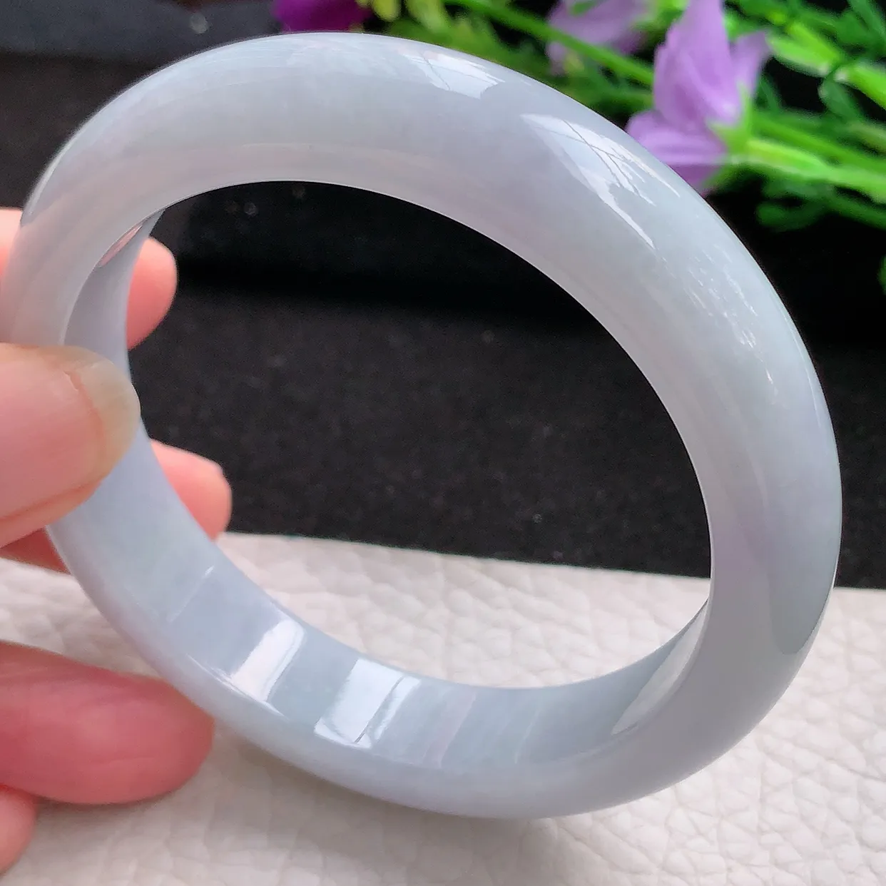 xx实拍57*13.5*8.5平安镯 天然翡翠A货白月光玉手镯纯美宽边玉手环