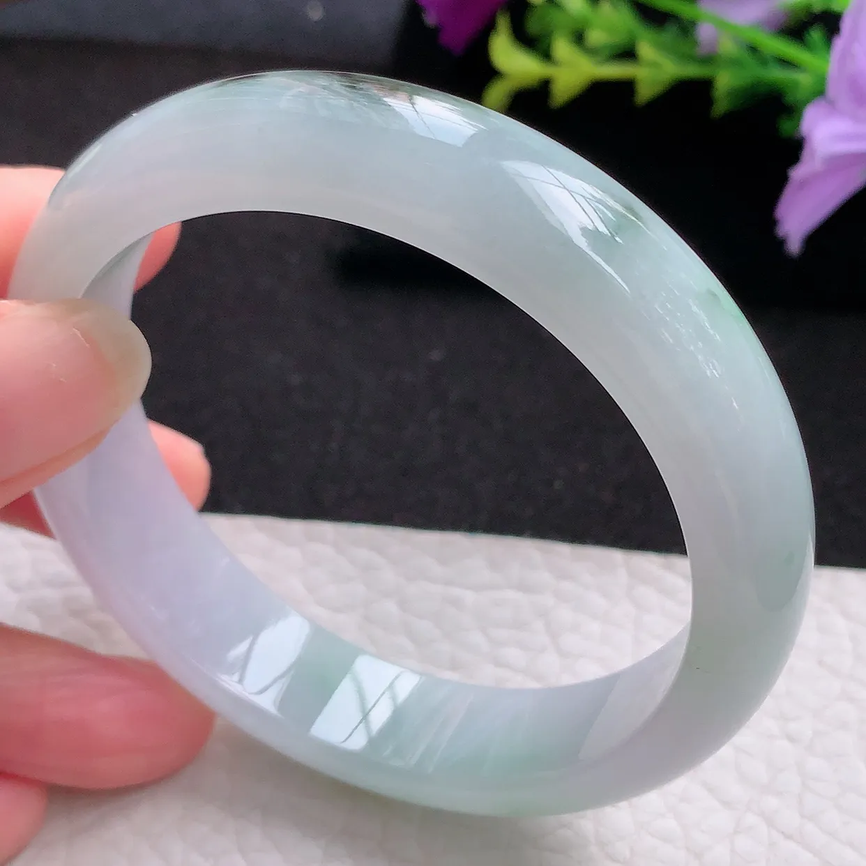 nr实拍57*13.8*8平安镯 天然翡翠A货飘花玉手镯胶感宽边玉手环