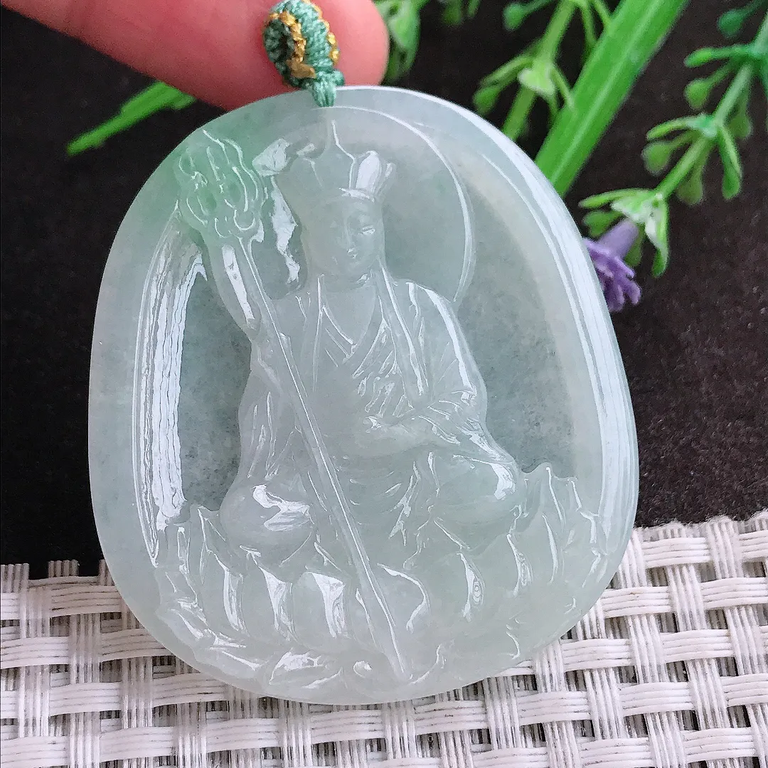 实拍A货翡翠49.6/44/5.2老坑冰润起胶地藏王菩萨吊坠翡翠挂件